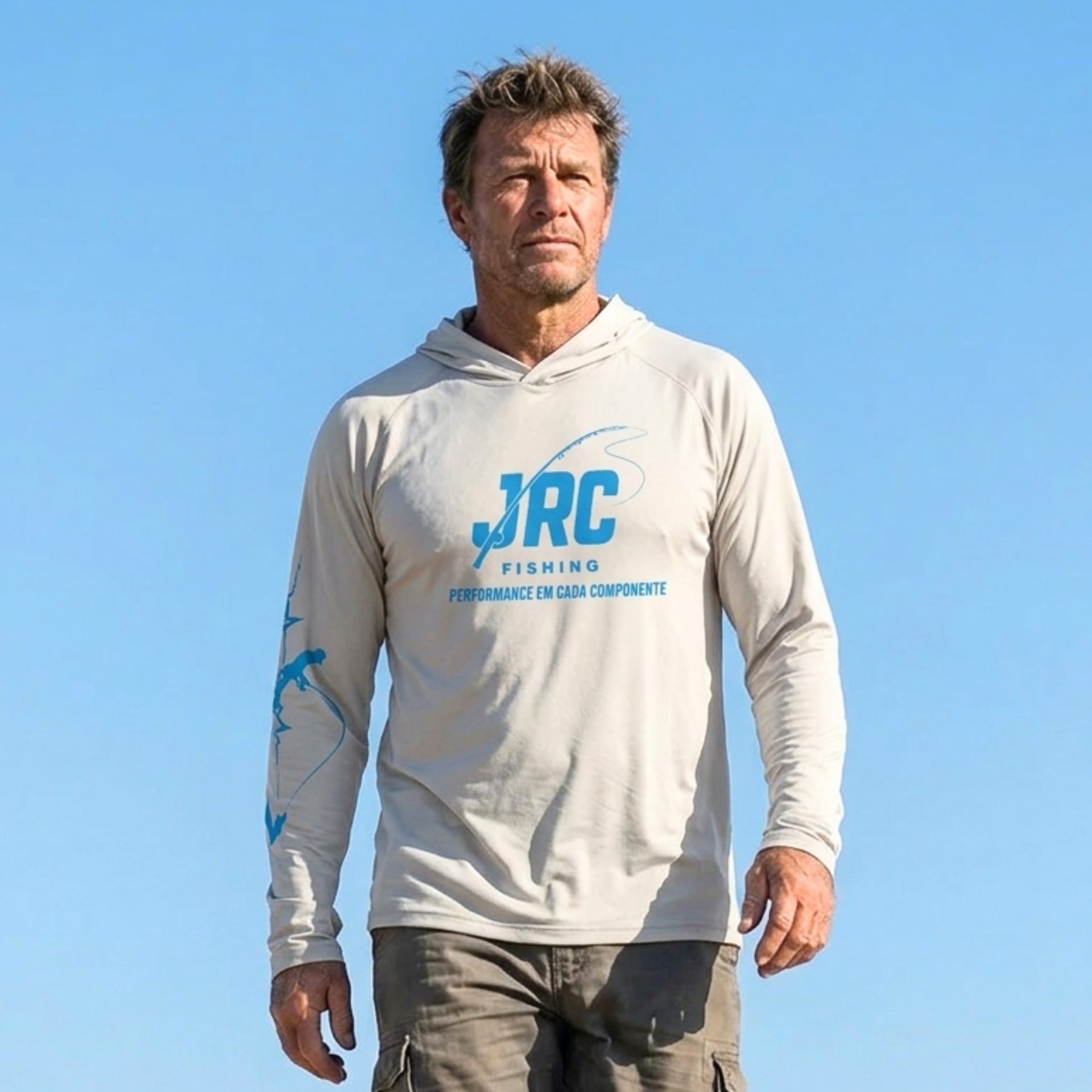 Camiseta de Pesca Masculina JRC Ultra com Capuz e Luva Proteção UV50+ Branca