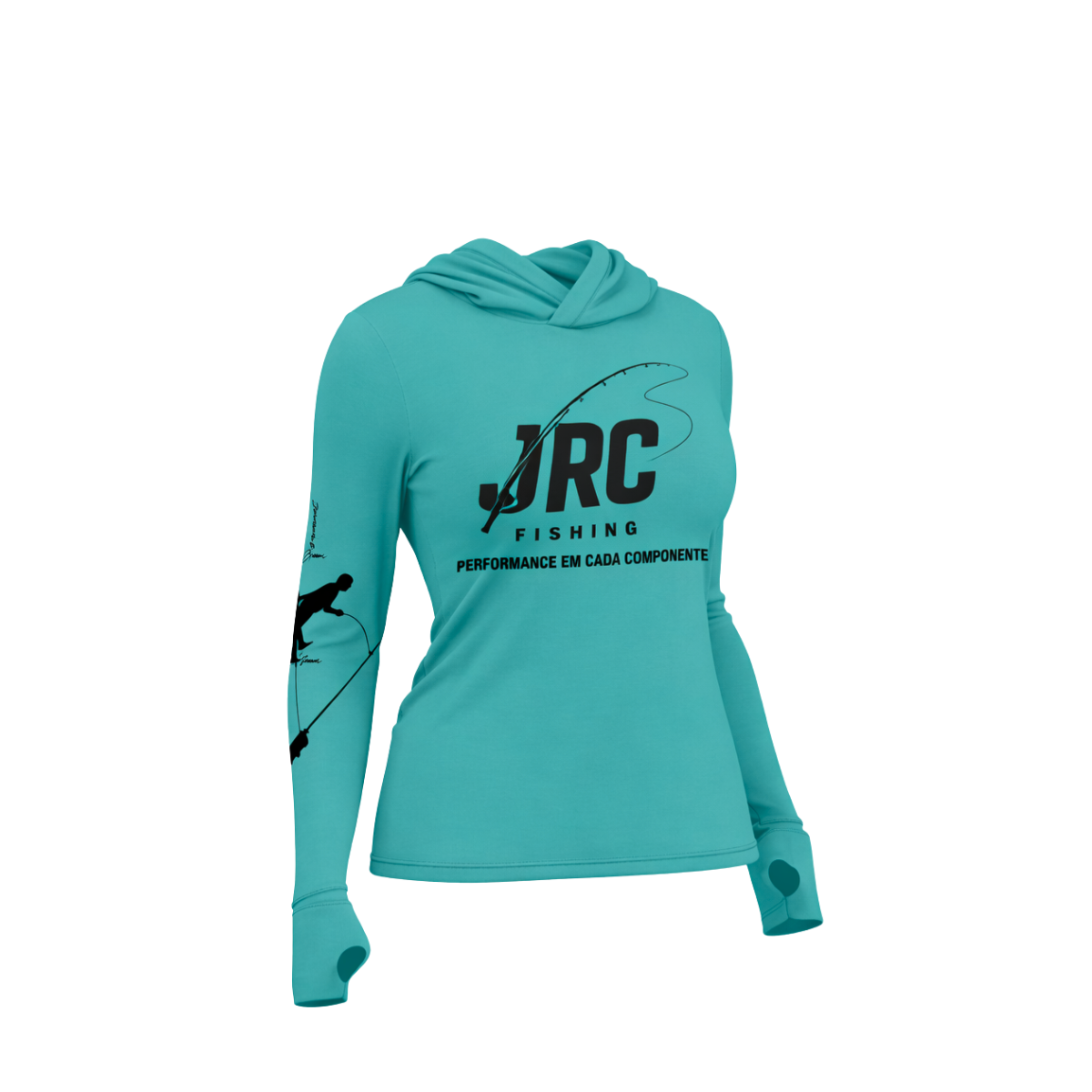 Camiseta de Pesca Feminina JRC com Capuz e Luva Proteção UV50+ Azul Bebe