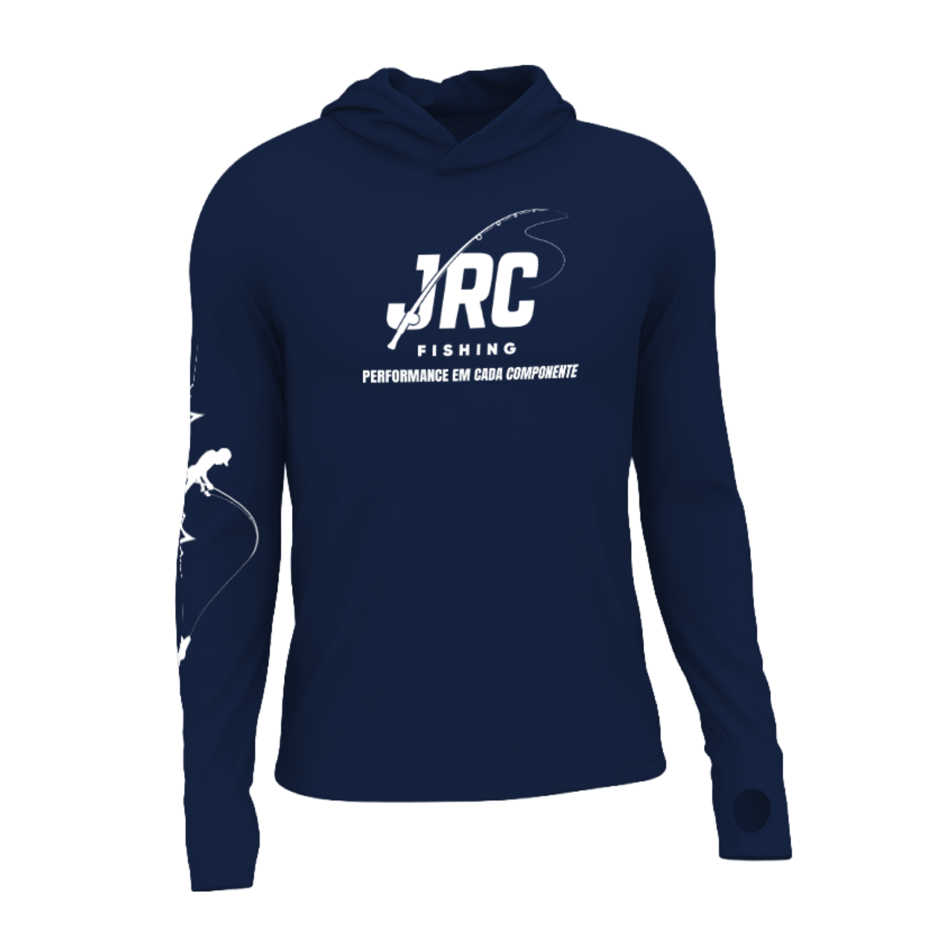 Camiseta de Pesca Masculina JRC com Capuz e Luva Proteção UV50+ Azul Marinho