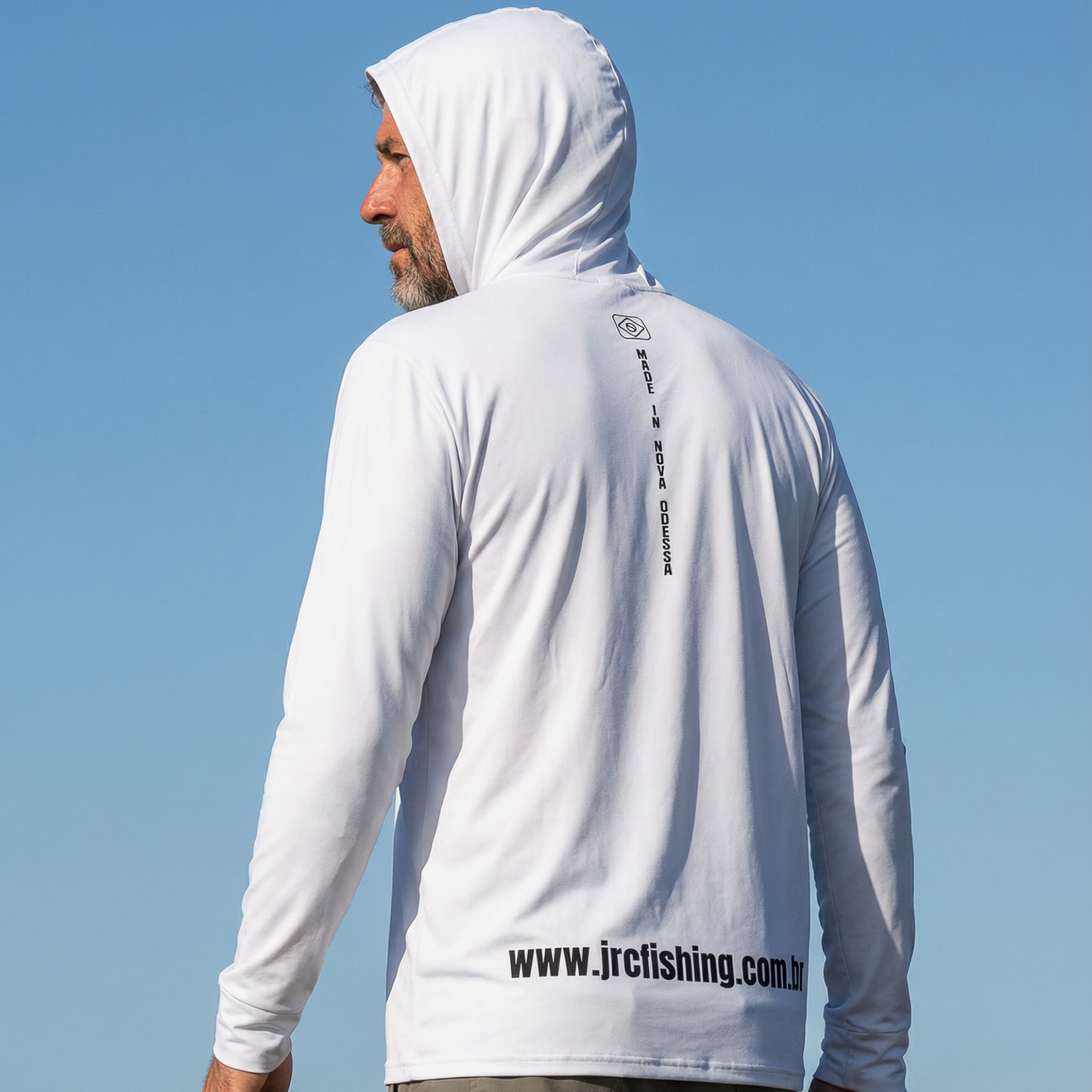 Camiseta de Pesca Masculina JRC com Capuz e Luva Proteção UV50+ Branca