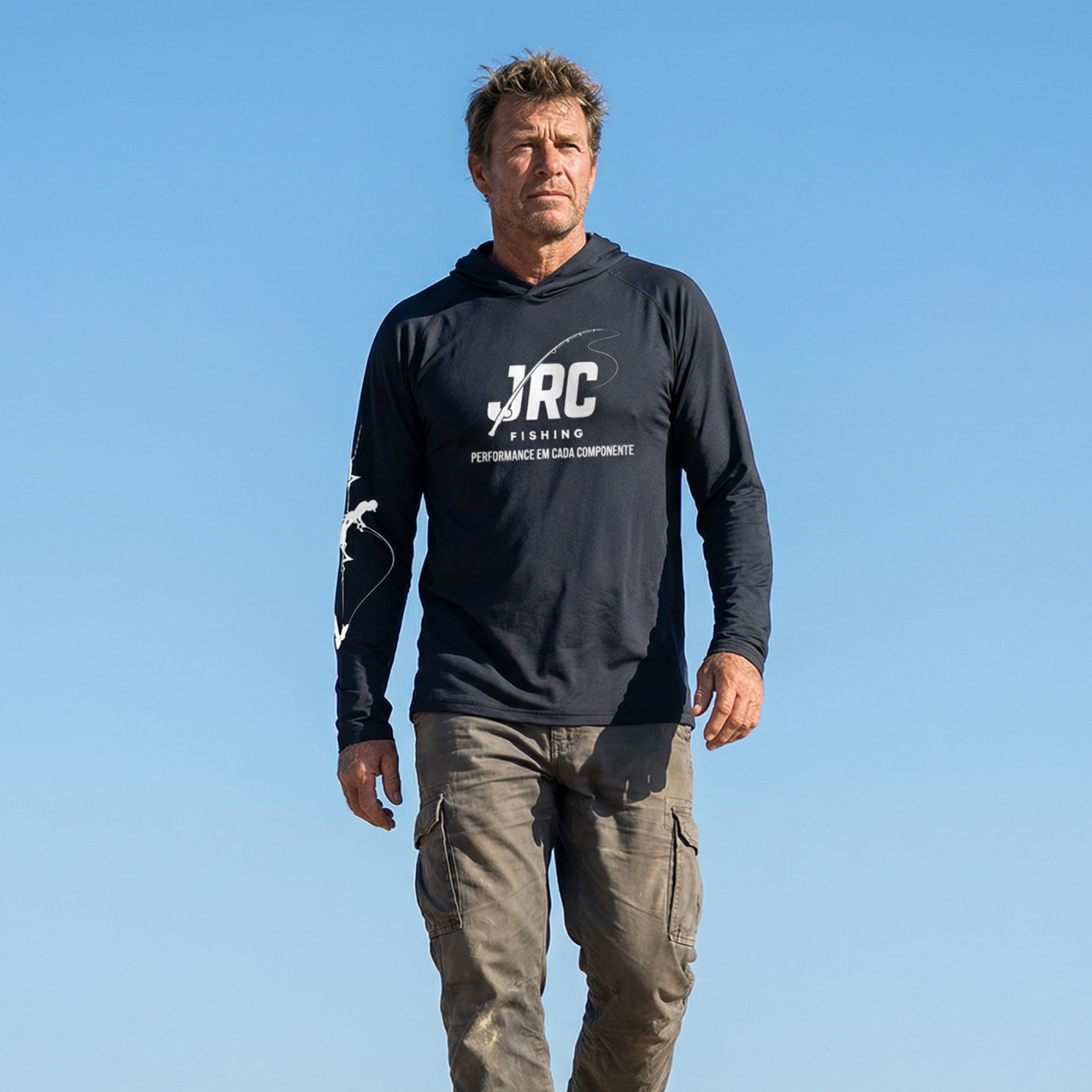 Camiseta de Pesca Masculina JRC com Capuz e Luva Proteção UV50+ Chumbo