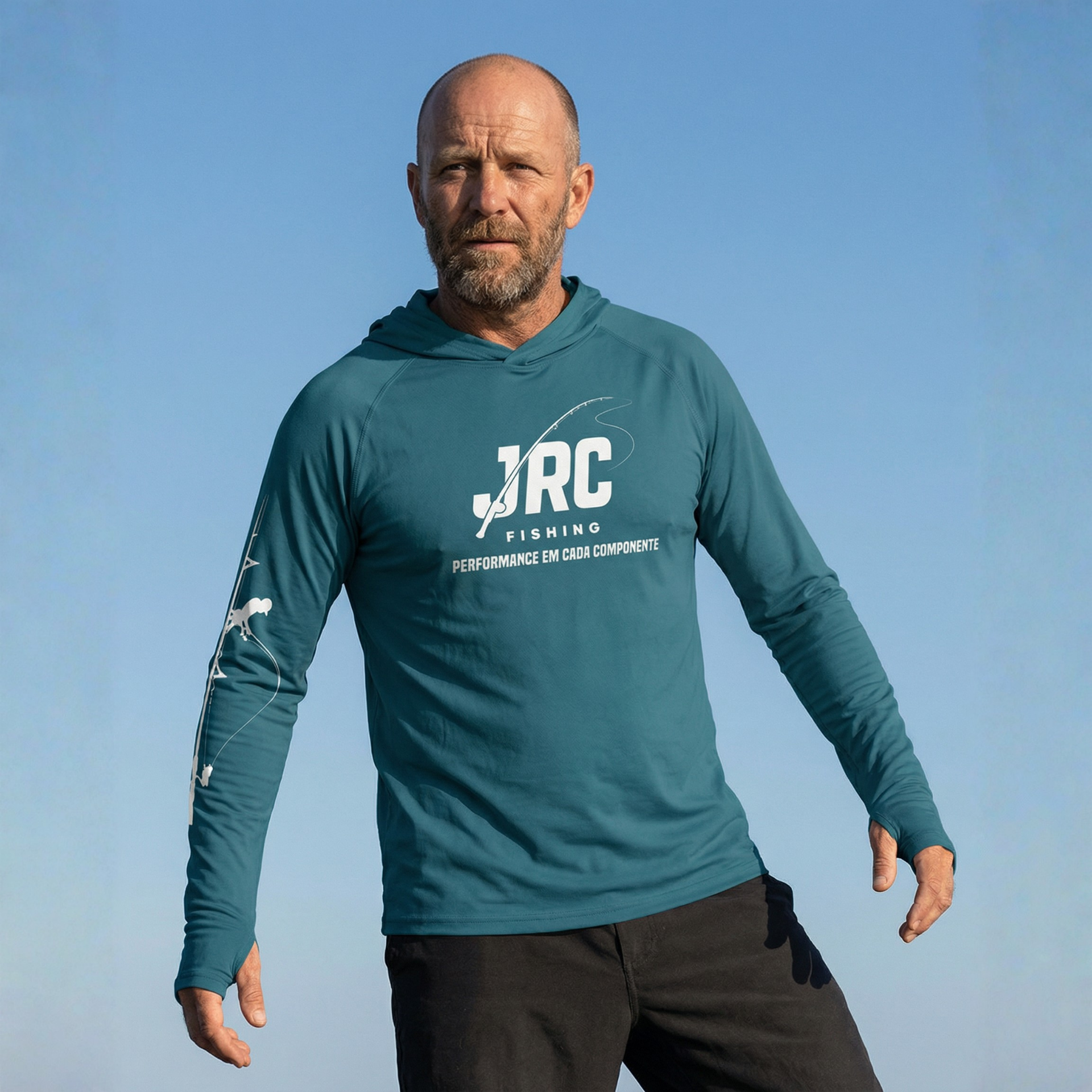 Camiseta de Pesca Masculina JRC com Capuz e Luva Proteção UV50+ Petróleo