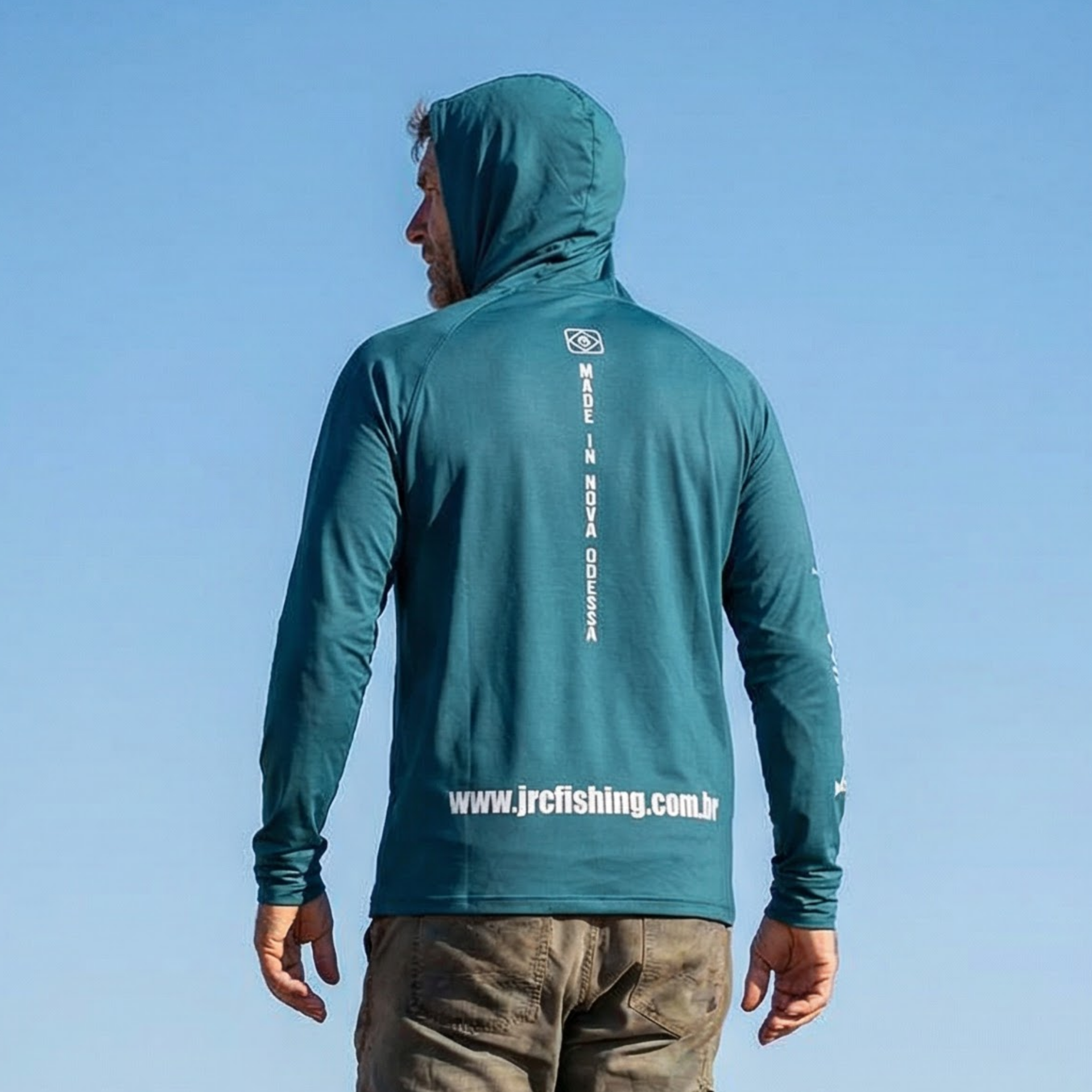 Camiseta de Pesca Masculina JRC com Capuz e Luva Proteção UV50+ Petróleo