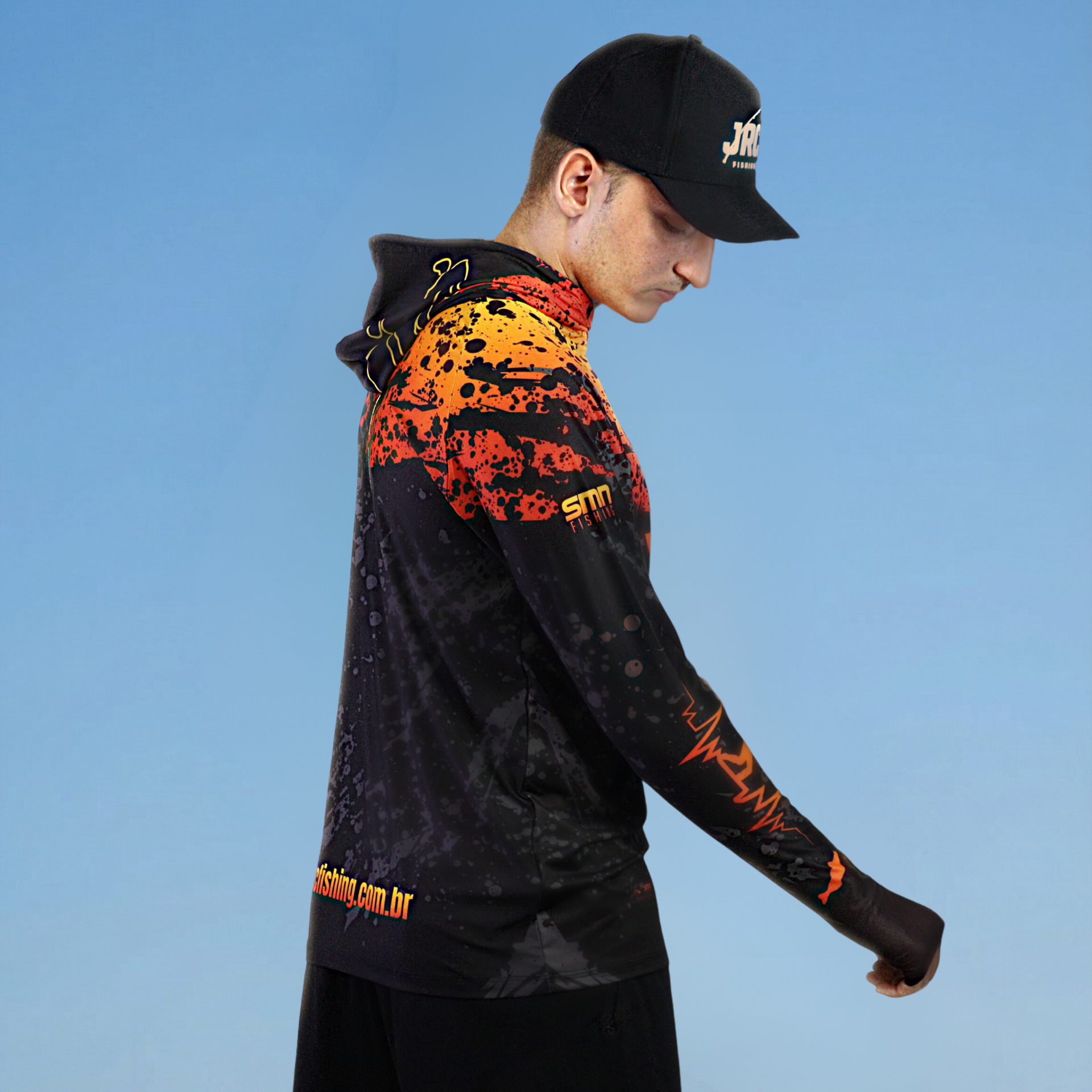 Camiseta de Pesca Masculina JRC com Capuz e Luva Proteção UV50+ Lava