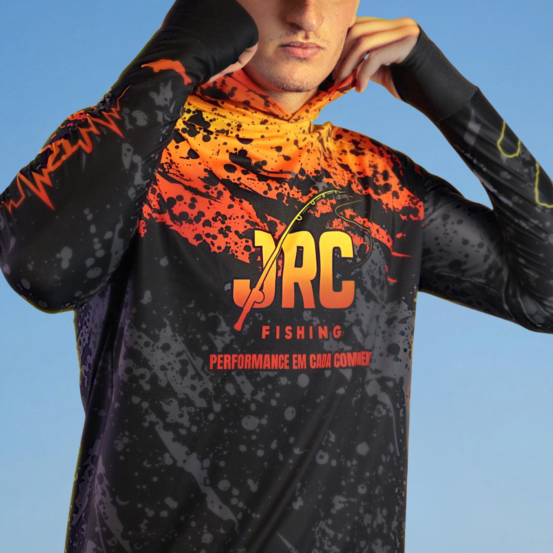 Camiseta de Pesca Masculina JRC com Capuz e Luva Proteção UV50+ Lava