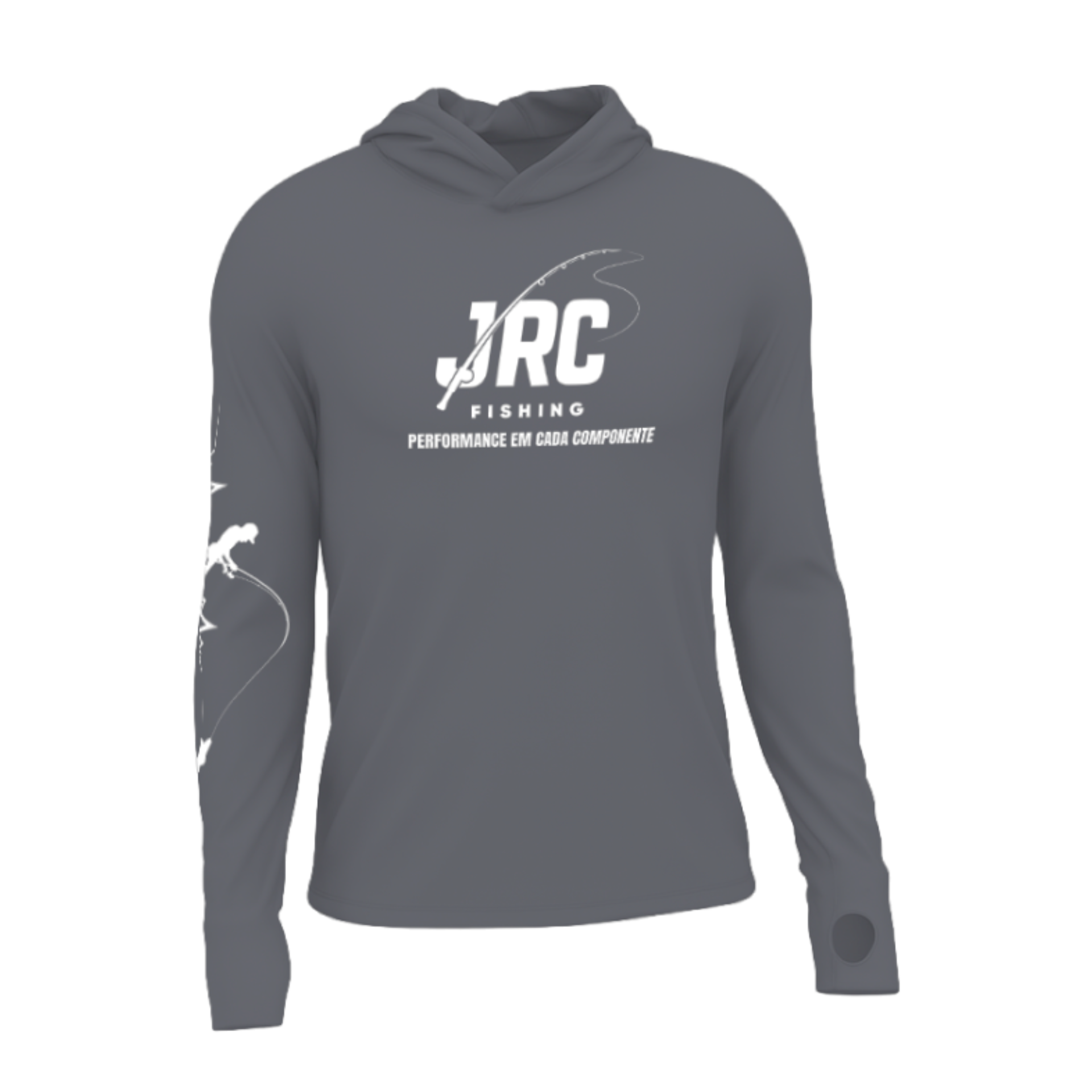 Camiseta de Pesca Masculina JRC com Capuz e Luva Proteção UV50+ Cinza