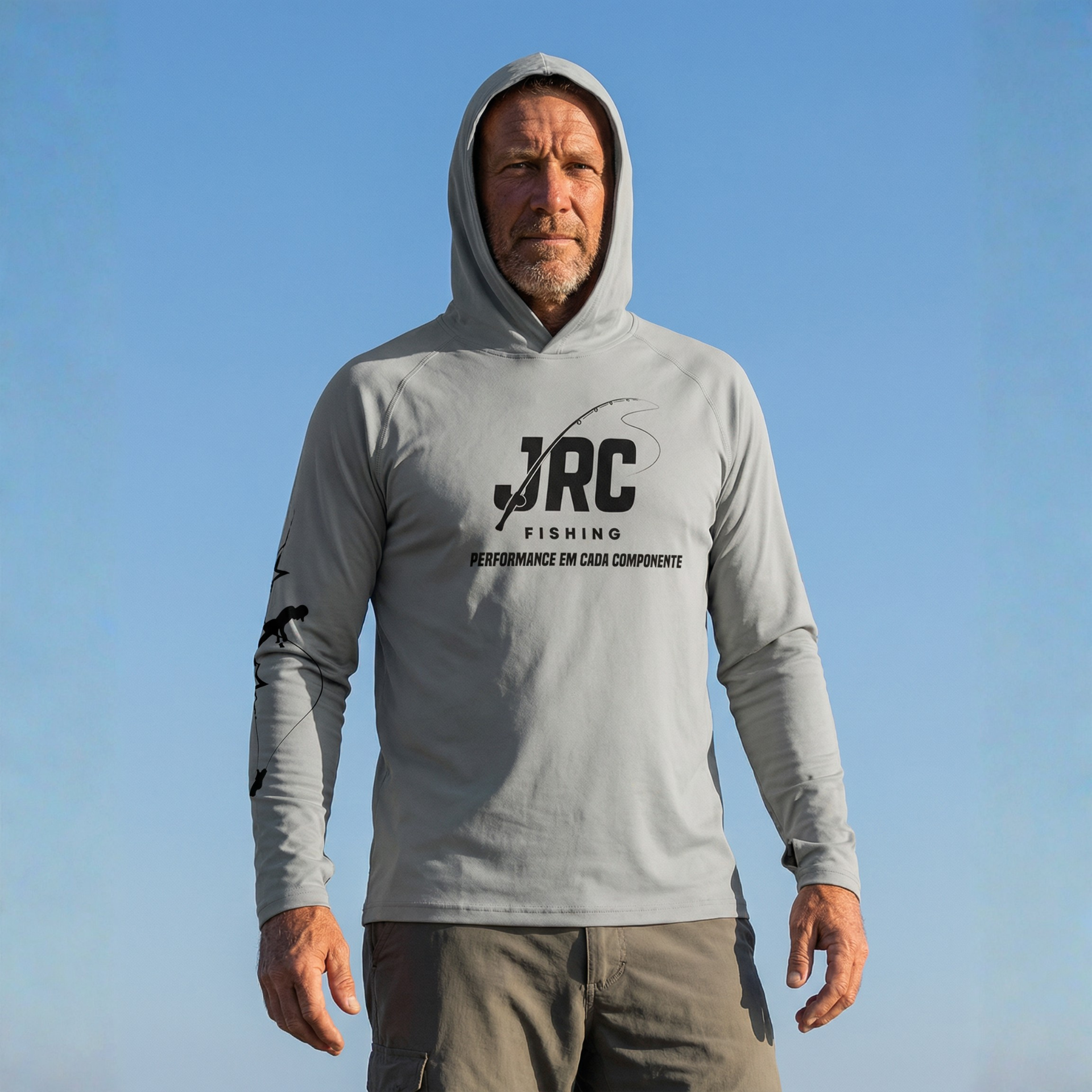 Camiseta de Pesca Masculina JRC com Capuz e Luva Proteção UV50+ Chumbo