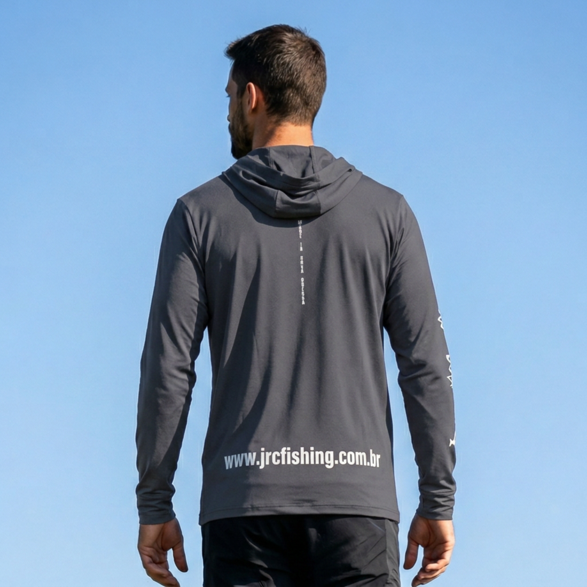 Camiseta de Pesca Masculina JRC com Capuz e Luva Proteção UV50+ Cinza
