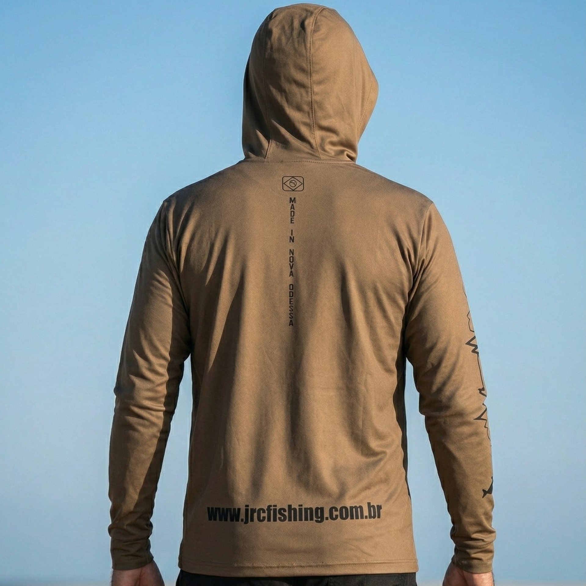 Camiseta de Pesca Masculina JRC com Capuz e Luva Proteção UV50+ Desert
