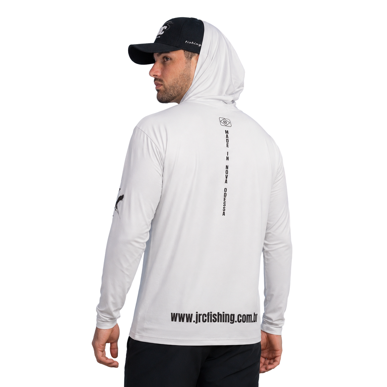 Camiseta de Pesca Masculina JRC com Capuz e Luva Proteção UV50+ Branca