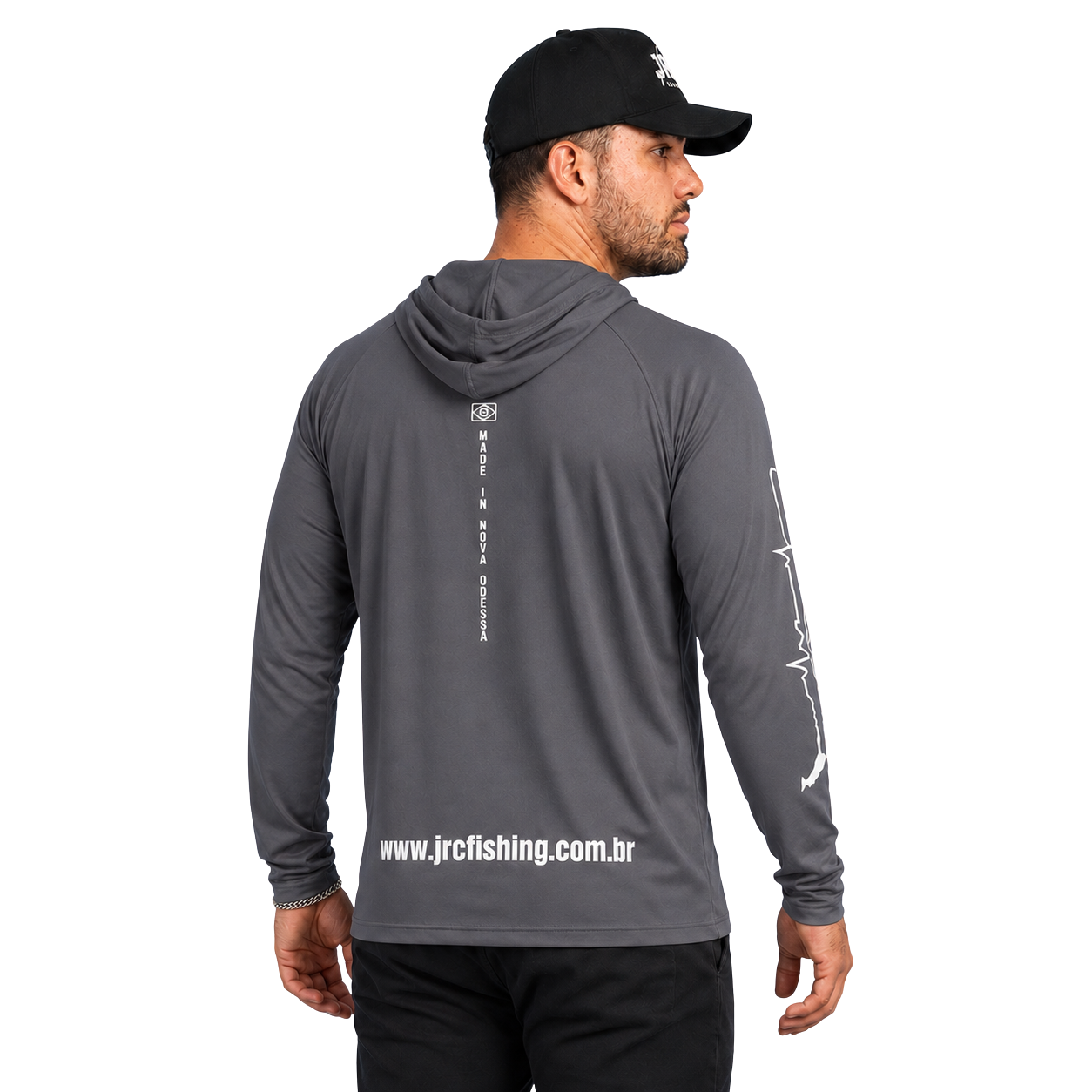 Camiseta de Pesca Masculina JRC com Capuz e Luva Proteção UV50+ Cinza