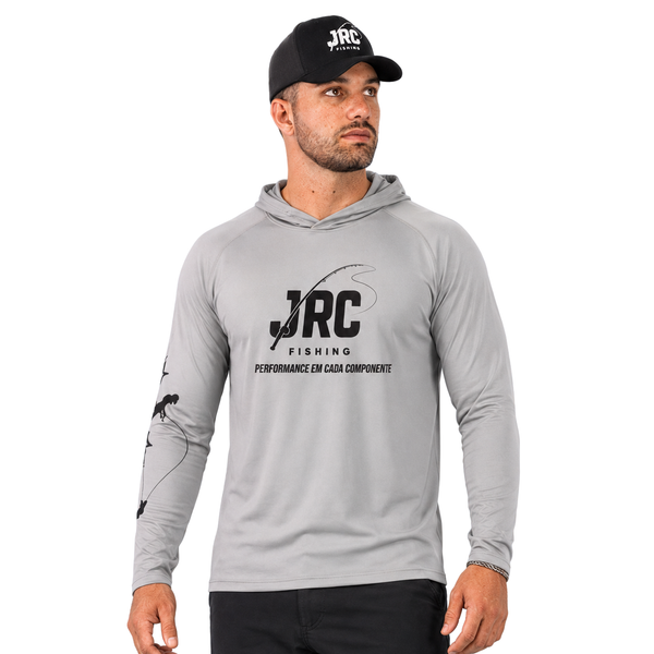 Camiseta de Pesca Masculina JRC com Capuz e Luva Proteção UV50+ Chumbo