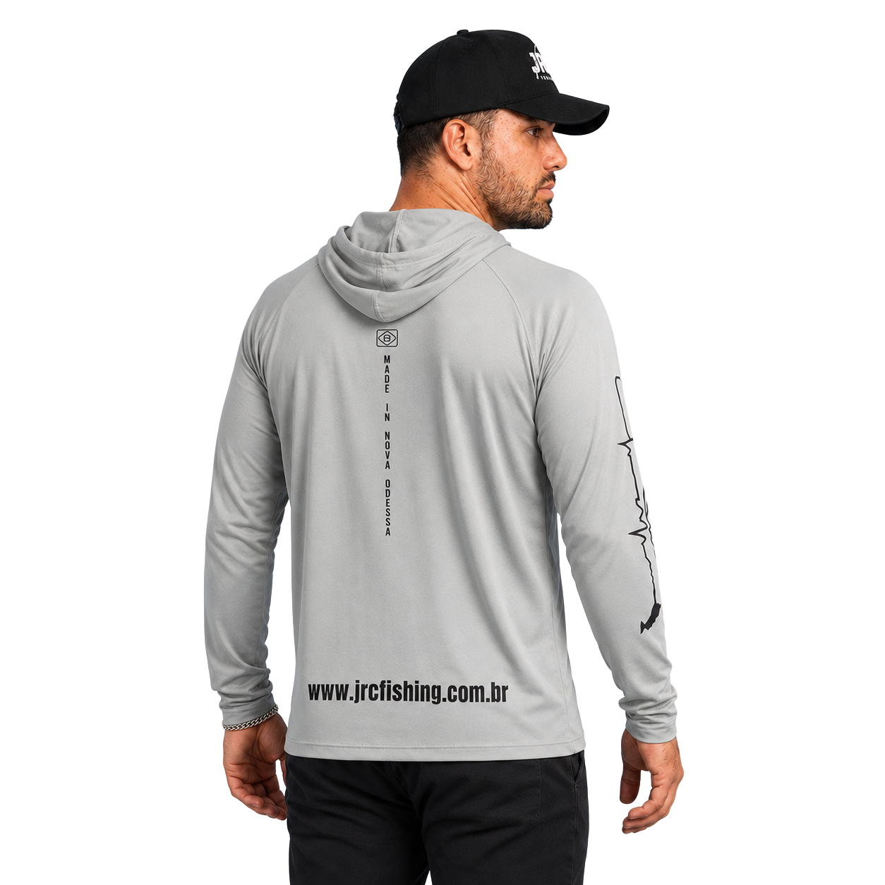 Camiseta de Pesca Masculina JRC com Capuz e Luva Proteção UV50+ Chumbo