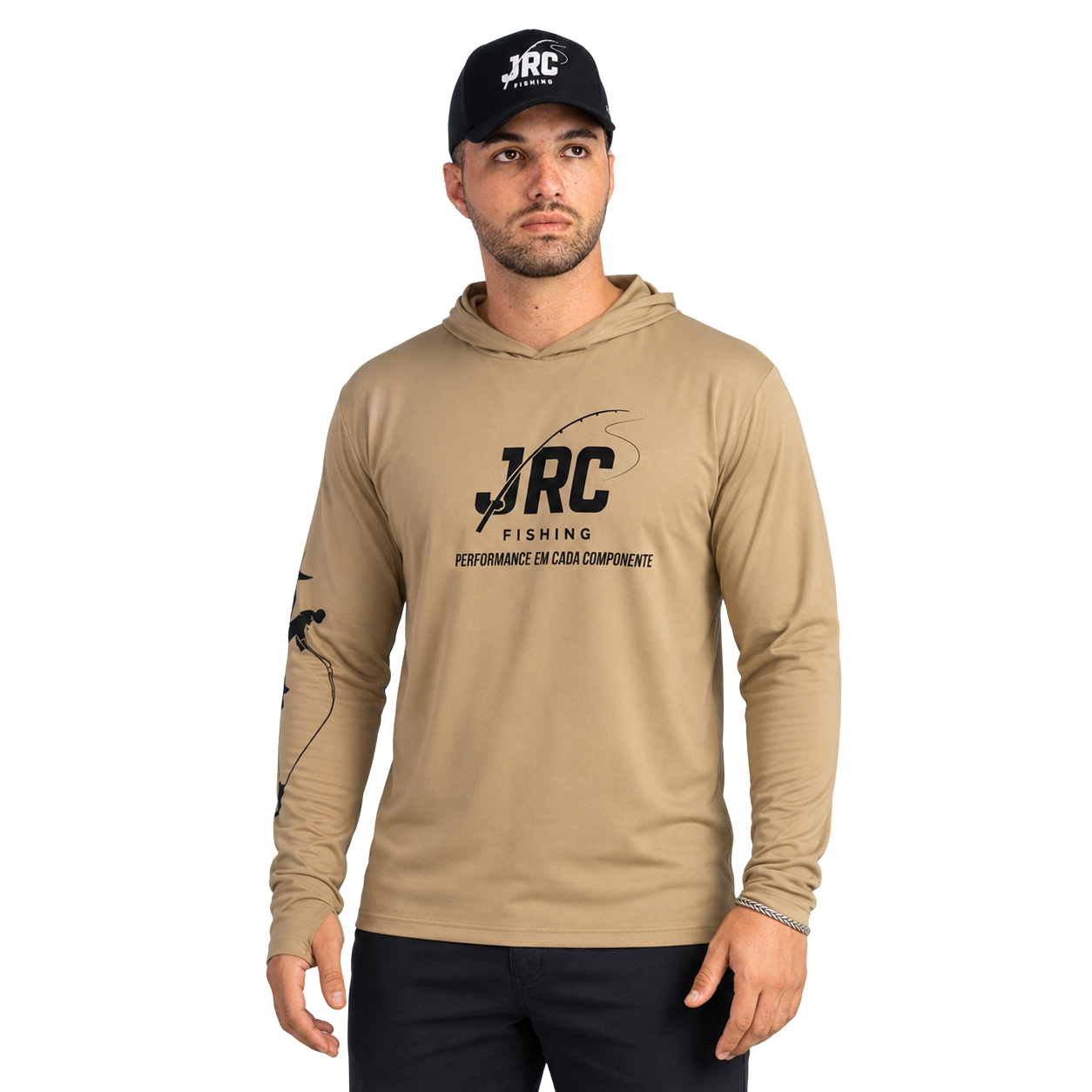 Camiseta de Pesca Masculina JRC com Capuz e Luva Proteção UV50+ Desert