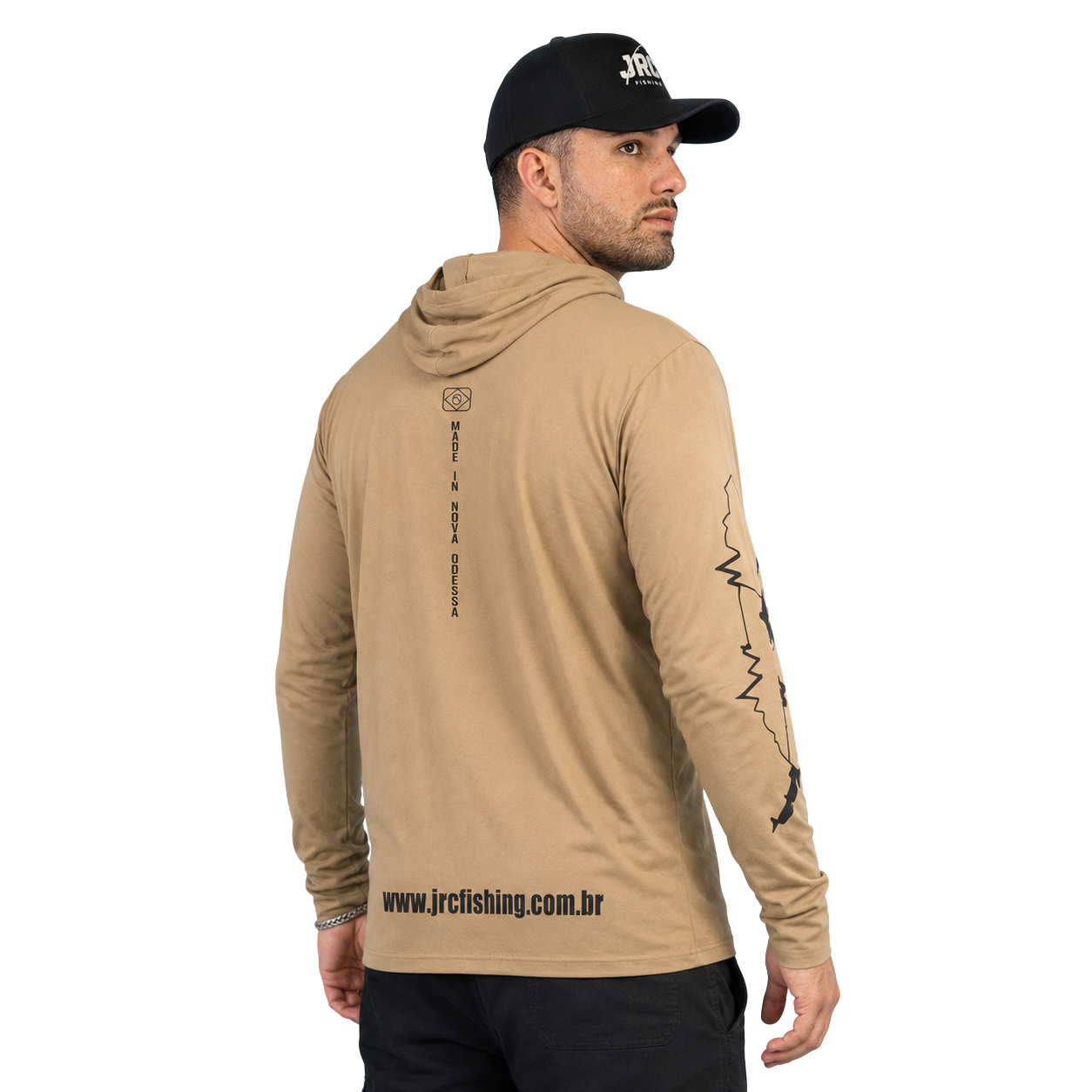 Camiseta de Pesca Masculina JRC com Capuz e Luva Proteção UV50+ Desert