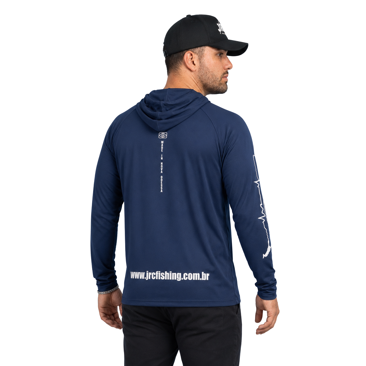 Camiseta de Pesca Masculina JRC com Capuz e Luva Proteção UV50+ Azul Marinho