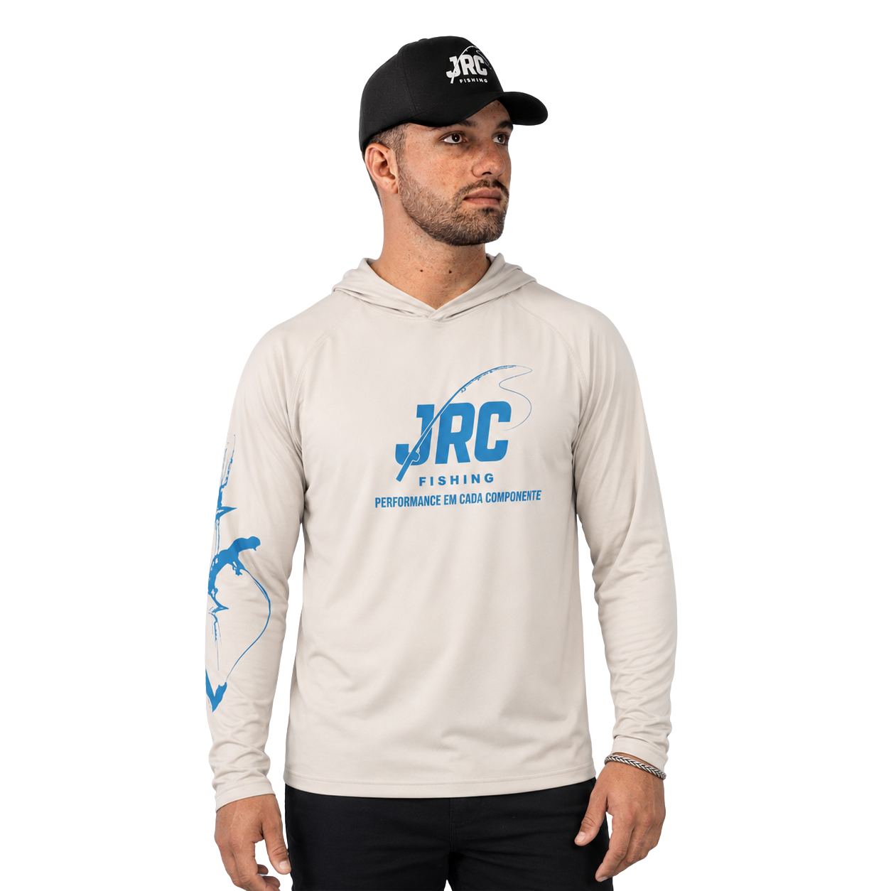 Camiseta de Pesca Masculina JRC Ultra com Capuz e Luva Proteção UV50+ Branca