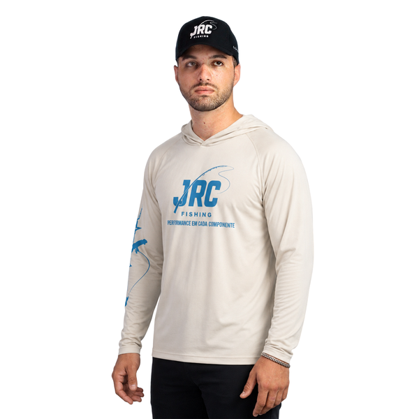 Camiseta de Pesca Masculina JRC Ultra com Capuz e Luva Proteção UV50+ Branca